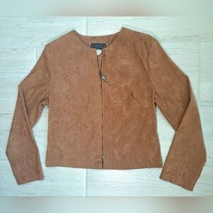 Intriging Threads Vintage Tan Camel Snakeskin Zip Front  Cropped Jacket - Size 6